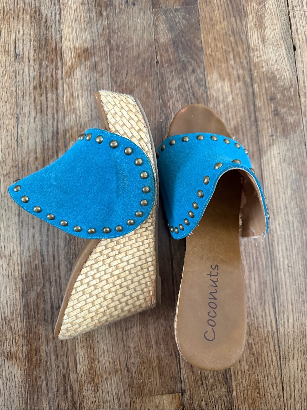 Coconuts by Matisse Turquoise Suede Studded Wedge Mules
